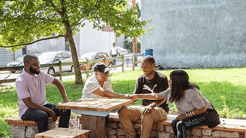 community group at picnic table