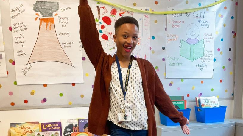 Zoe Ann Boynton standing in a classroom