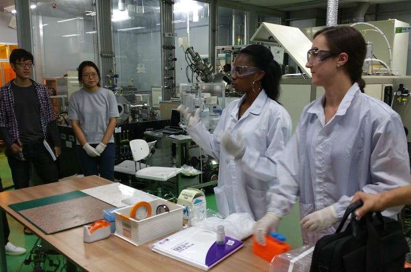Drexel nanomaterials researchers in a South Korean lab.