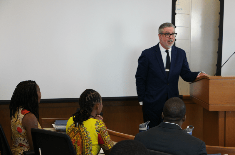 Drexel President John Fry speaks to the Mandela fellows.
