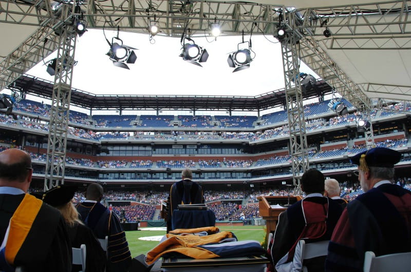 Drexel University President John Fry speaking at the 2016 Universitywide commencement ceremony.