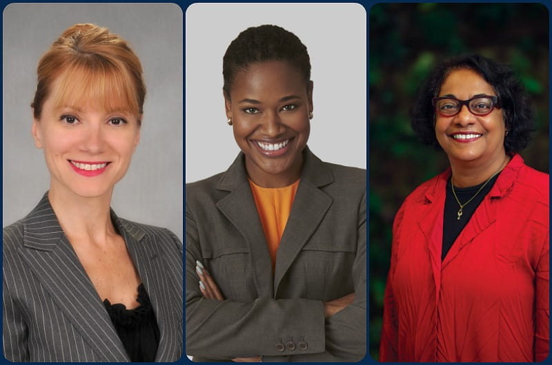 From left to right: Elisabeth Van Bockstaele, PhD, who was recently appointed vice provost for graduate education; Koren A. Bedeau, PhD, who will serve as interim vice provost for global engagement; and Shivanthi Annandan, PhD, who will serve as interim vice provost for undergraduate education.