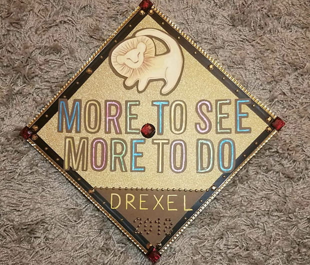 The cap that Devin Williams, a design and merchandising student in the Westphal College of Media Arts & Design, decorated to win third place.