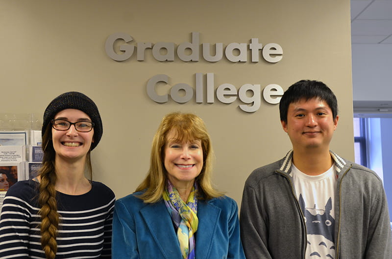 From left to right, this picture includes: Meghan Barrett, a biology PhD student at Drexel University; Alexis Finger, chair of Drexel's TA Excellence committee; and Pat Phatharodom, a PhD student in electrical and computer engineering.