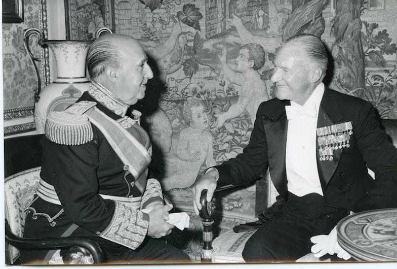 Anthony J. Drexel Biddle, Jr. in the Palacio Reale, Madrid Spain, after the ceremony of presenting his credentials to Generalissimo Franco, January 1961.