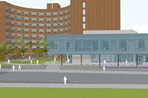 South Eleveation of Bentley Hall that includes Calhoun Hall and the new, two-story edition.