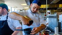 Zac Cohen cooks a trial dish.