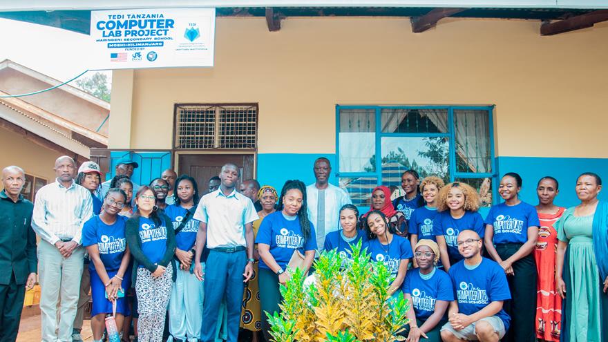 The Drexel ICA group pictured with TEDI , government officials, school leadership, and community stakeholders, in front of the newly launched computer lab. Photo courtesy of TEDI.