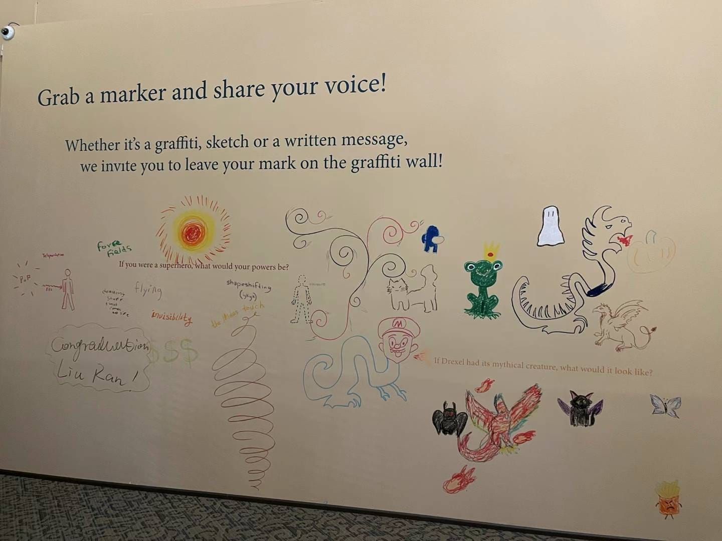 Visitor responses to a prompt in the Drexel Studies exhibition. Photo courtesy Ran Liu.