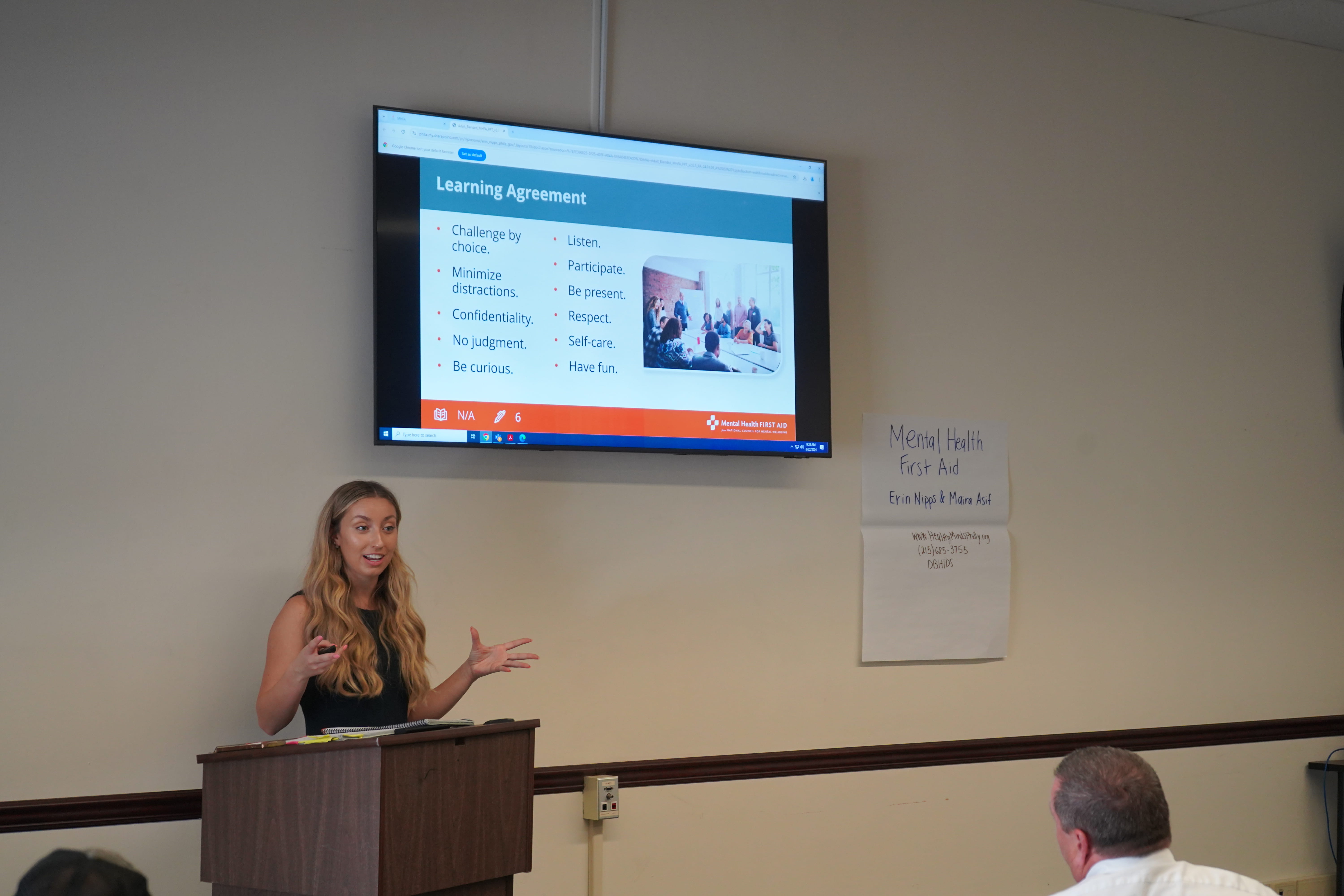 Erin Nipps leads Mental Health First Aid trainings as part of her work as a public health program analyst in the City of Philadelphia’s Department of Public Health. Photo courtesy Erin Nipps. 
