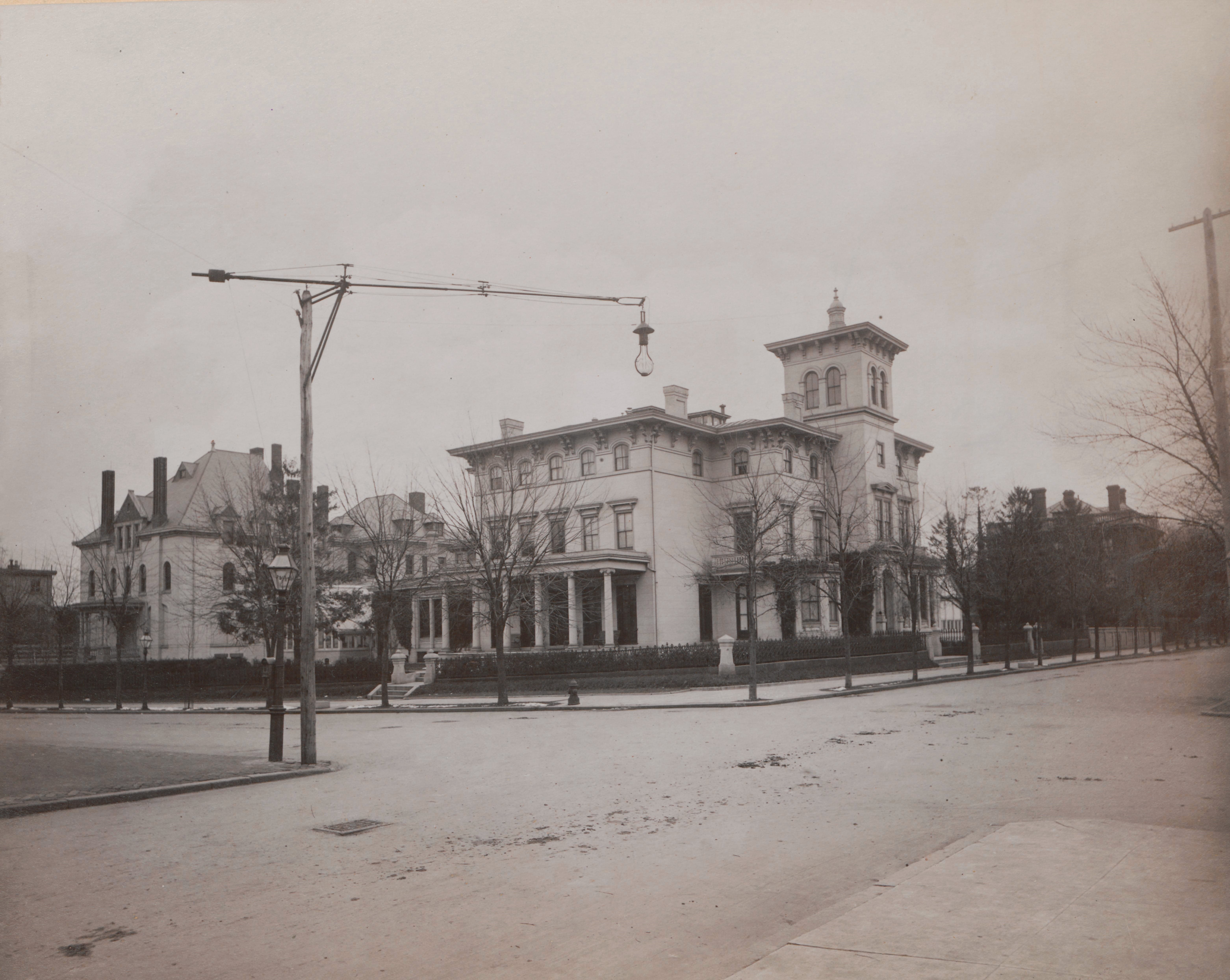 An undated photograph of the Drexel Colony. Anthony’s 3814 Walnut St. house is on the corner. The 3812 Walnut St. house of his son Anthony J. Drexel, Jr. can be seen on the left. The 225 S. 39th St. house of his son George W. Childs Drexel can be seen in the middle, behind the trees; it’s the only one left standing today. Photo courtesy Drexel University Archives.