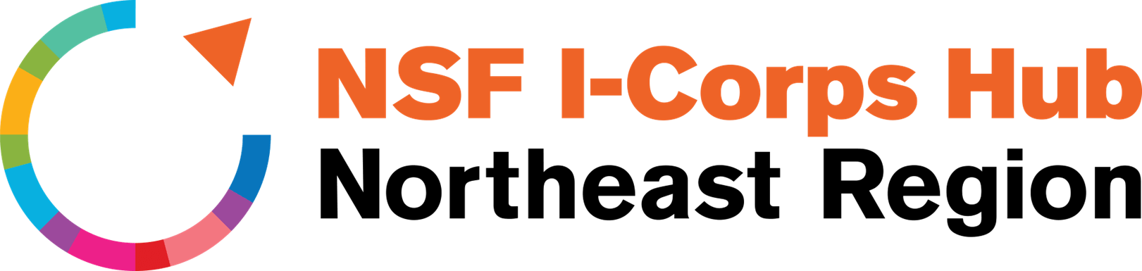 NSF I-Corps Hub, Northeast Region. Logo shows a multicolored circle with an arrow pointing northeast.