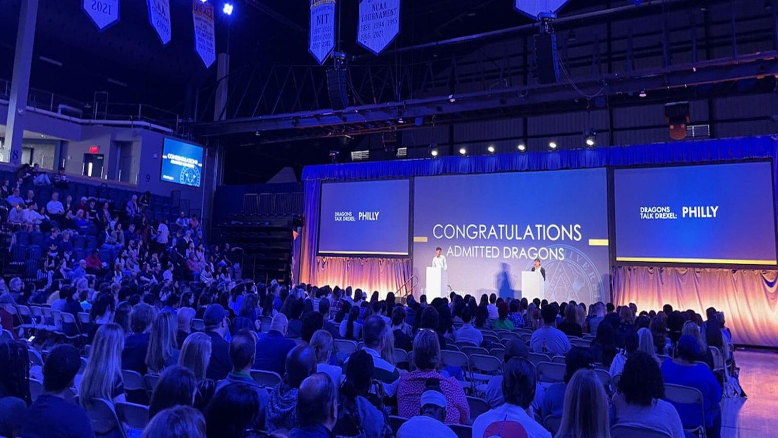 View of Drexel Admitted Students Day audience and stage