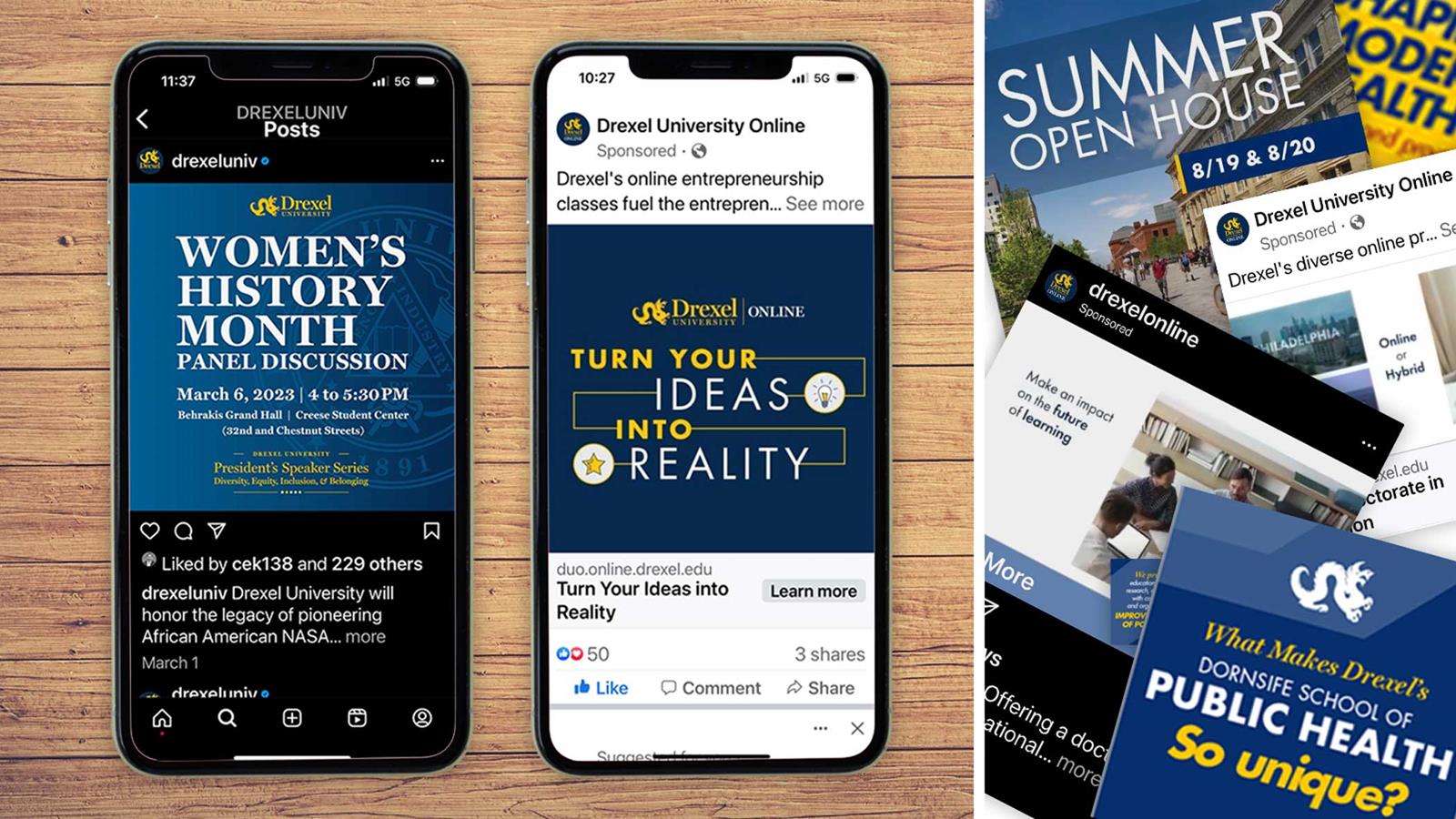 Mobile phones displaying digital ads