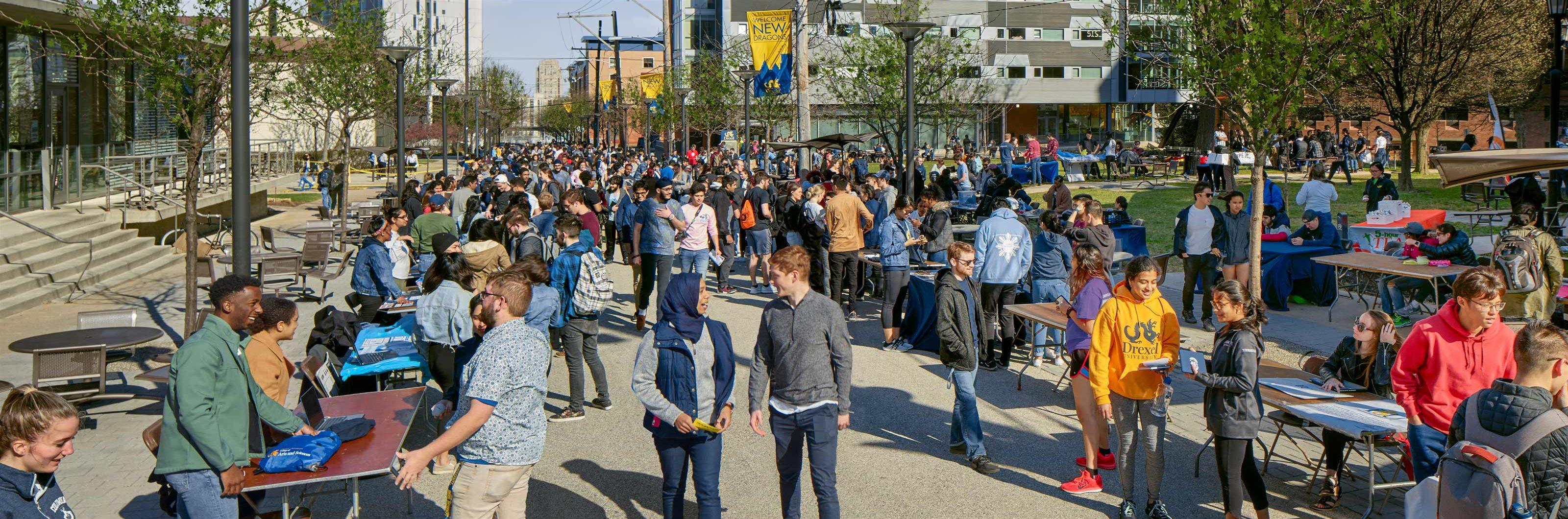 Students enjoying an outdoor activities fair.