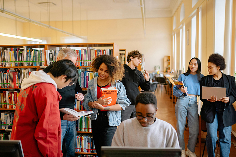 A group of students in a library