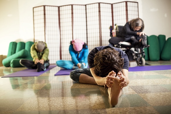 Yoga class at The Stephen and Sandra Sheller 11th Street Family Health Services