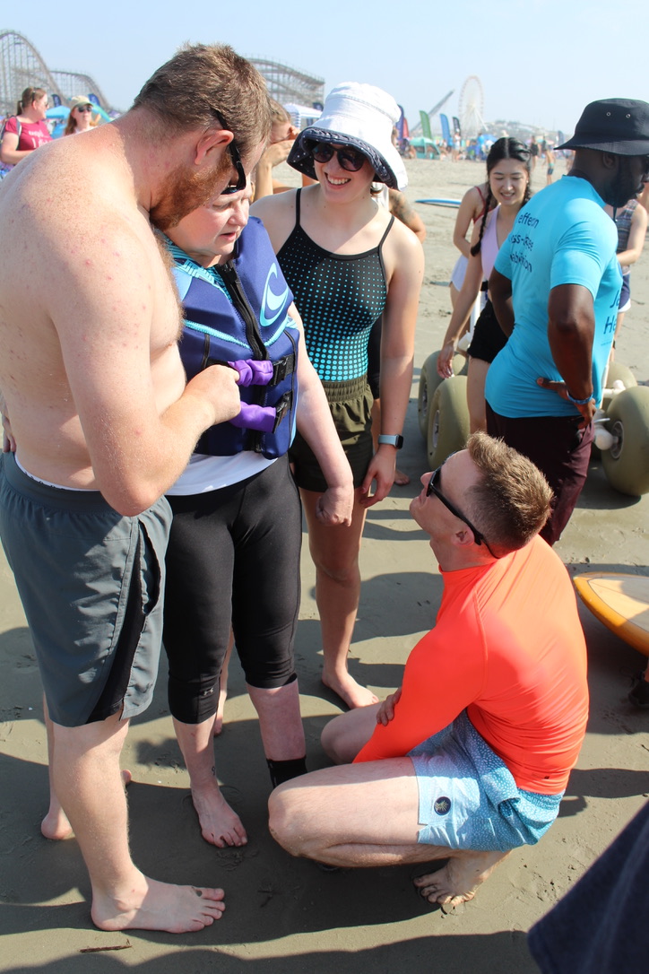 Dr. Bobby Hand instructing students at the Life Rolls On event on the beach in Wildwood, NJ.