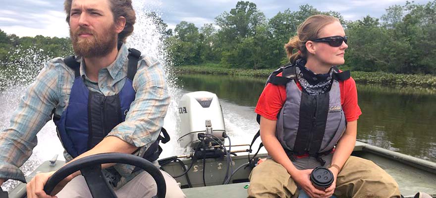 Alum Leeann Haaf, who earned her bachelor's, Master's, and PhD in Environmental Science at Drexel, focuses her research on the response of coastal forests to sea level rise and climate change.