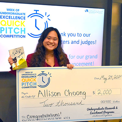 Allison Choong, BA sociology '28, received the 'quick pitch' grand prize during Drexel's 2024 Week of Undergraduate Excellence.