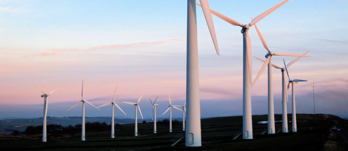 Wind Turbines in a field at dusk