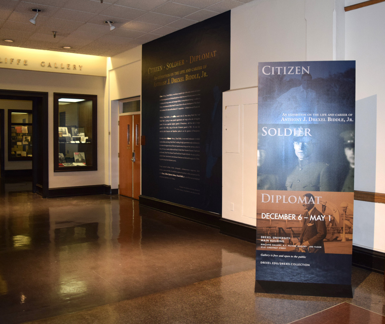 Anthony J. Drexel Biddle Jr. exhibition entrance to Rincliffe Gallery