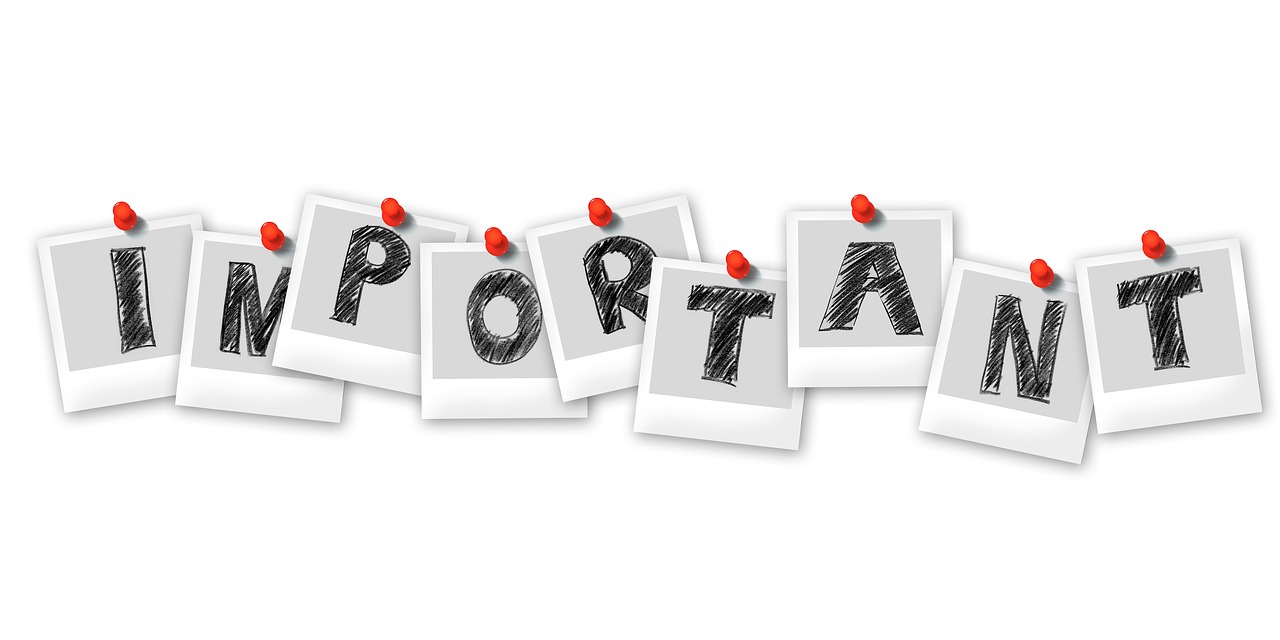 illustration of what look like Polaroid pictures with the letters I M P O R T A N T spelled out and tacked to a wall.