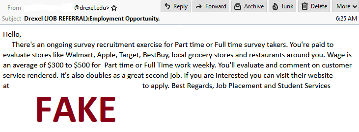 Job Referral Scam July 2, 2019