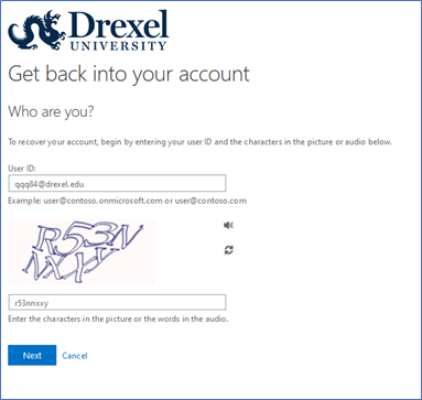 Password Reset Screen 1