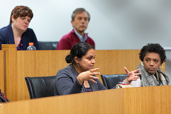 A Kline School of Law student asks PA Attorney General Josh Shapiro a question.