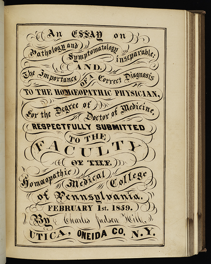 Hahnemann Medical College thesis: An Essay on Pathology and Symptomology Inseperable, and the Importance of a Correct Diagnosis to the Homeopathic Physician