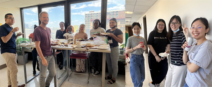 Pharmacology and Physiology program students at a potluck, summer 2022.