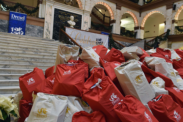 bags of toys at drexel 2016 toy drive