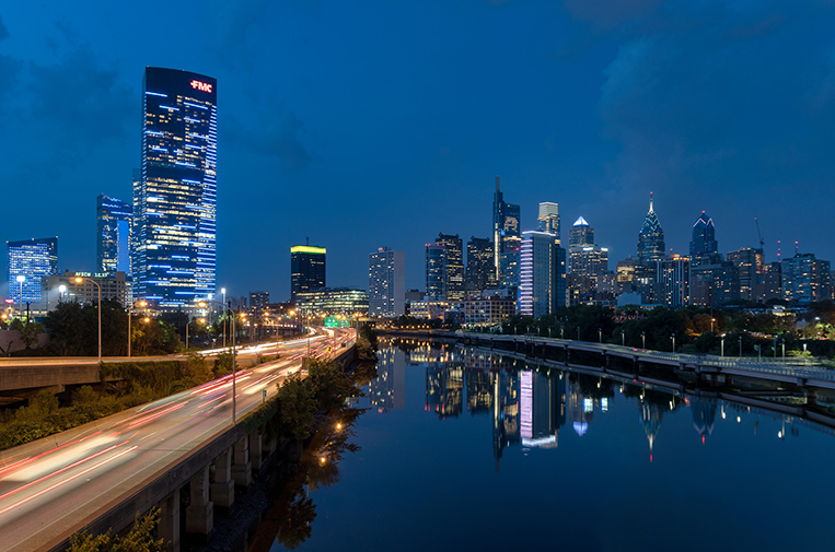 Night time scene of Philadelphia