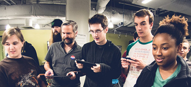 Students testing a game in the Entrepreneurial Game Studio.