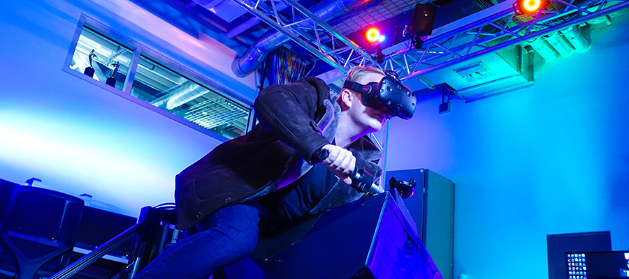 Drexel student wearing VR headset
