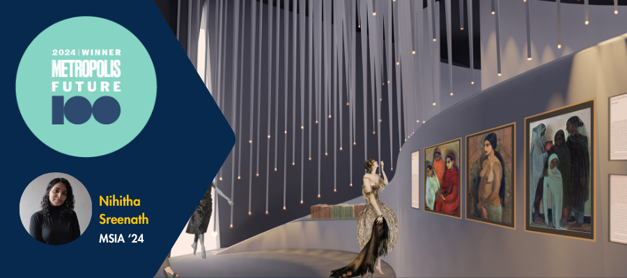 interior design with woman looking at art, recognizing 2024 Future100 winning project
