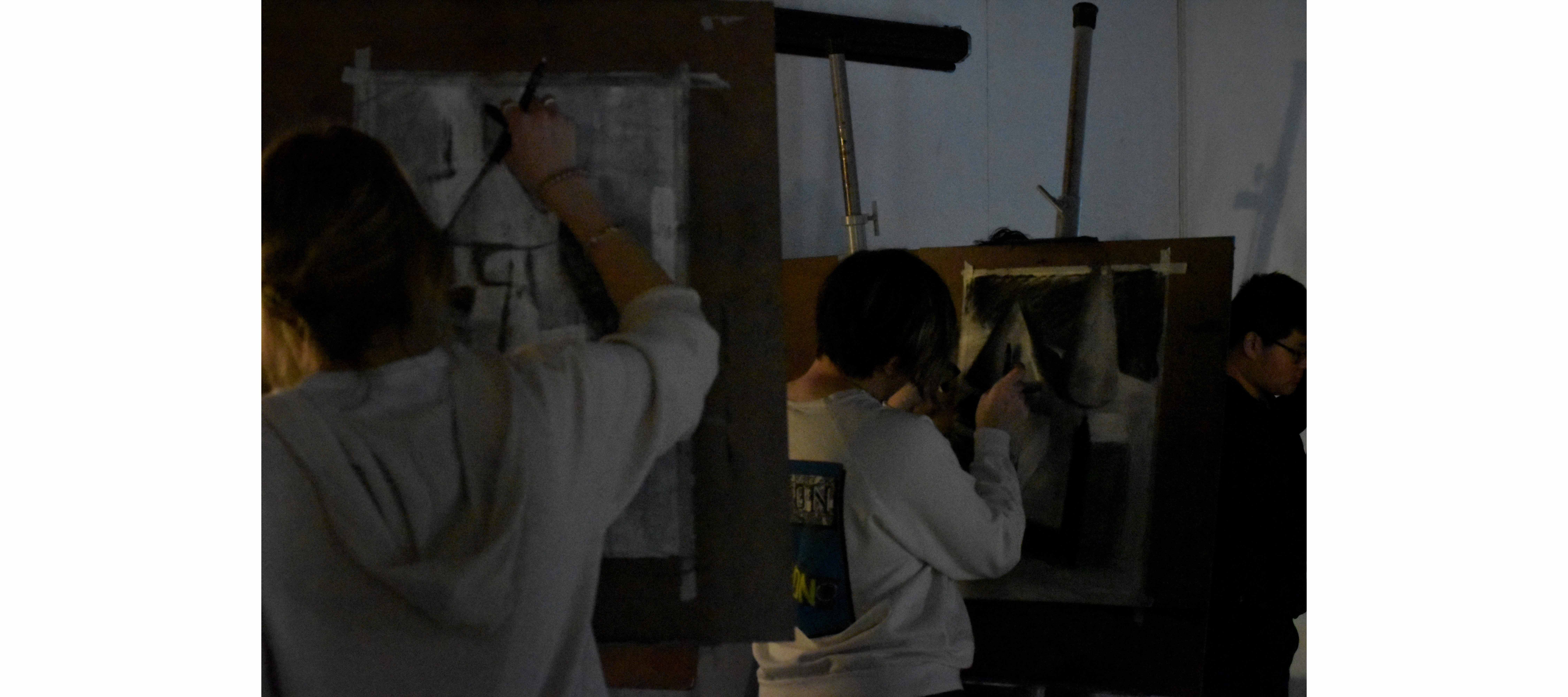 Eily Bambrick, Cyrus Pekarek, and Ahnaf An Nafee in Introductory Drawing course